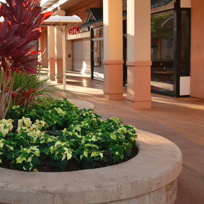 Raised planters throughout Kukui Grove give visitors another opportunity to sit down.